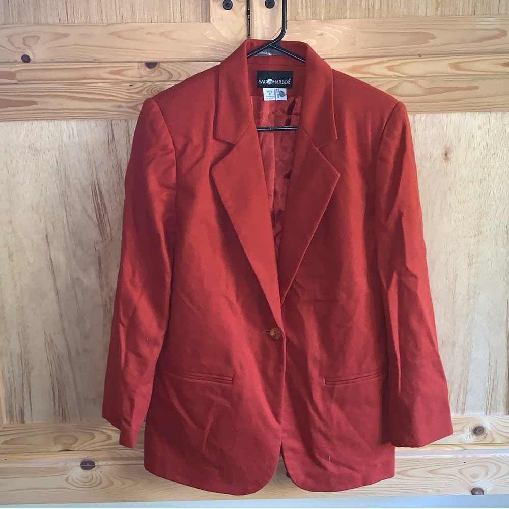 Sag Harbor minimalist 100% pure new wool business career blazer jacket size 8